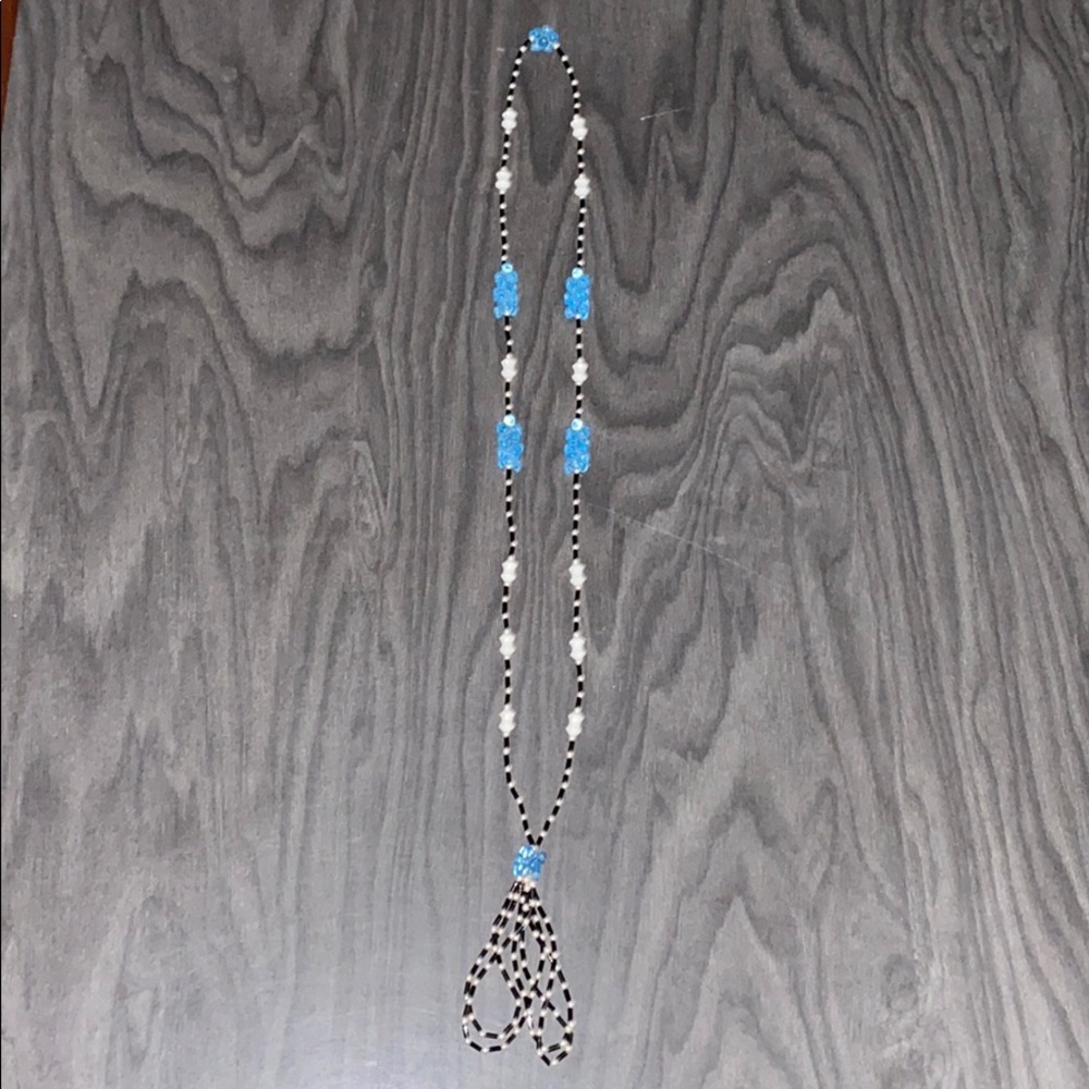 Black With White & Baby Blue Beads Necklace